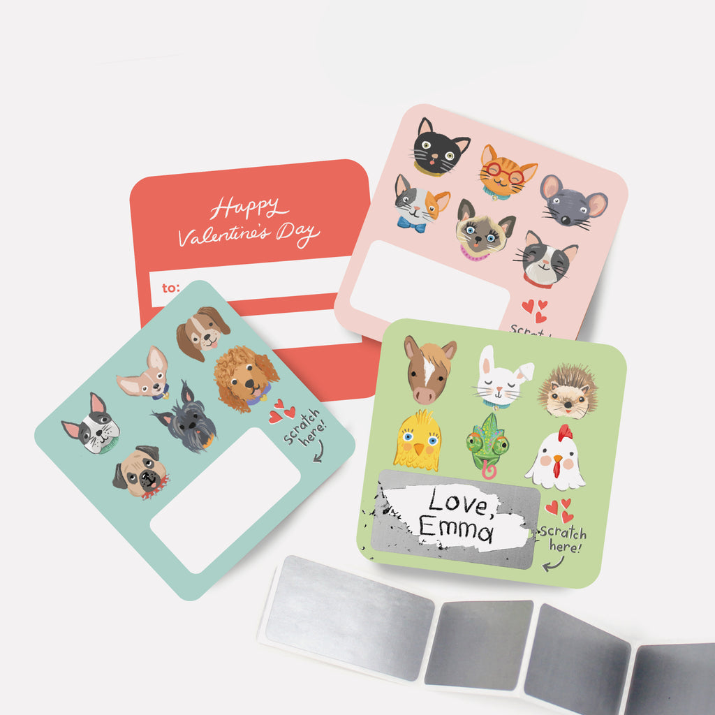 Scratch-off Valentine Cards - Pet Faces