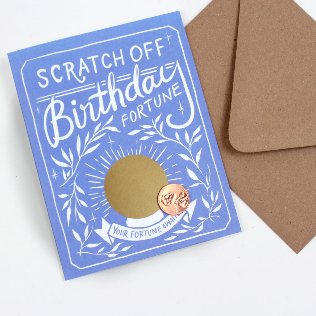 Scratch-off Fortune Card - Blue Floral Birthday