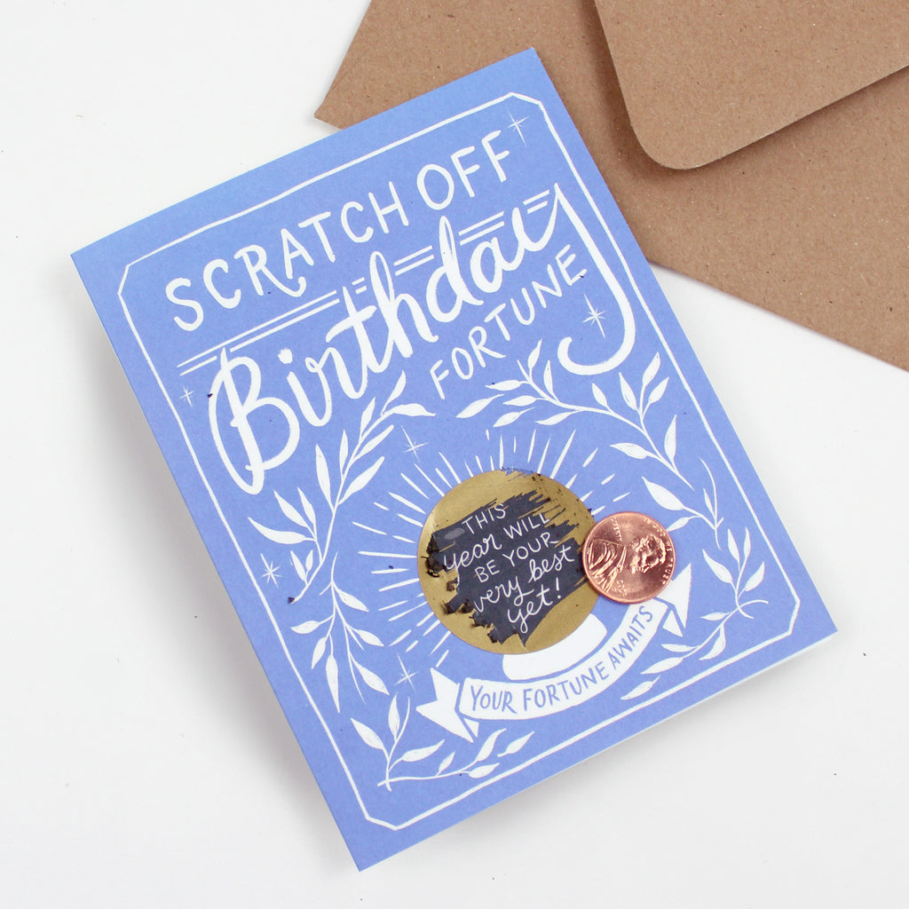 Scratch-off Fortune Card - Blue Floral Birthday