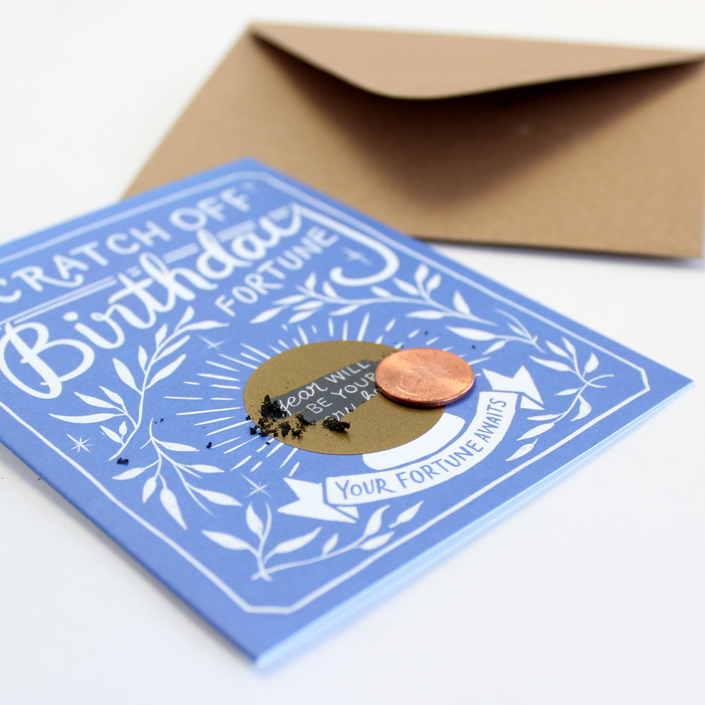 Scratch-off Fortune Card - Blue Floral Birthday