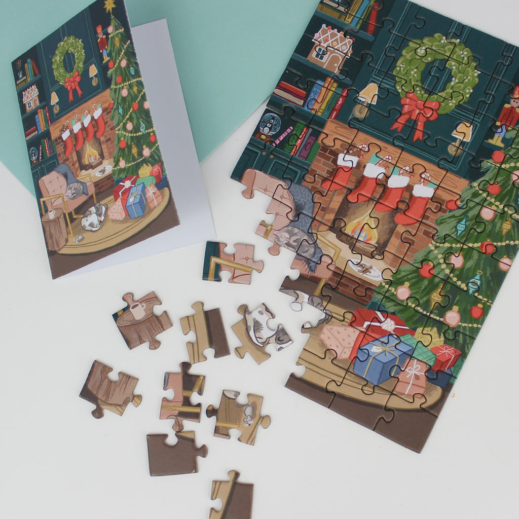 Puzzle Card - Cozy Fireplace