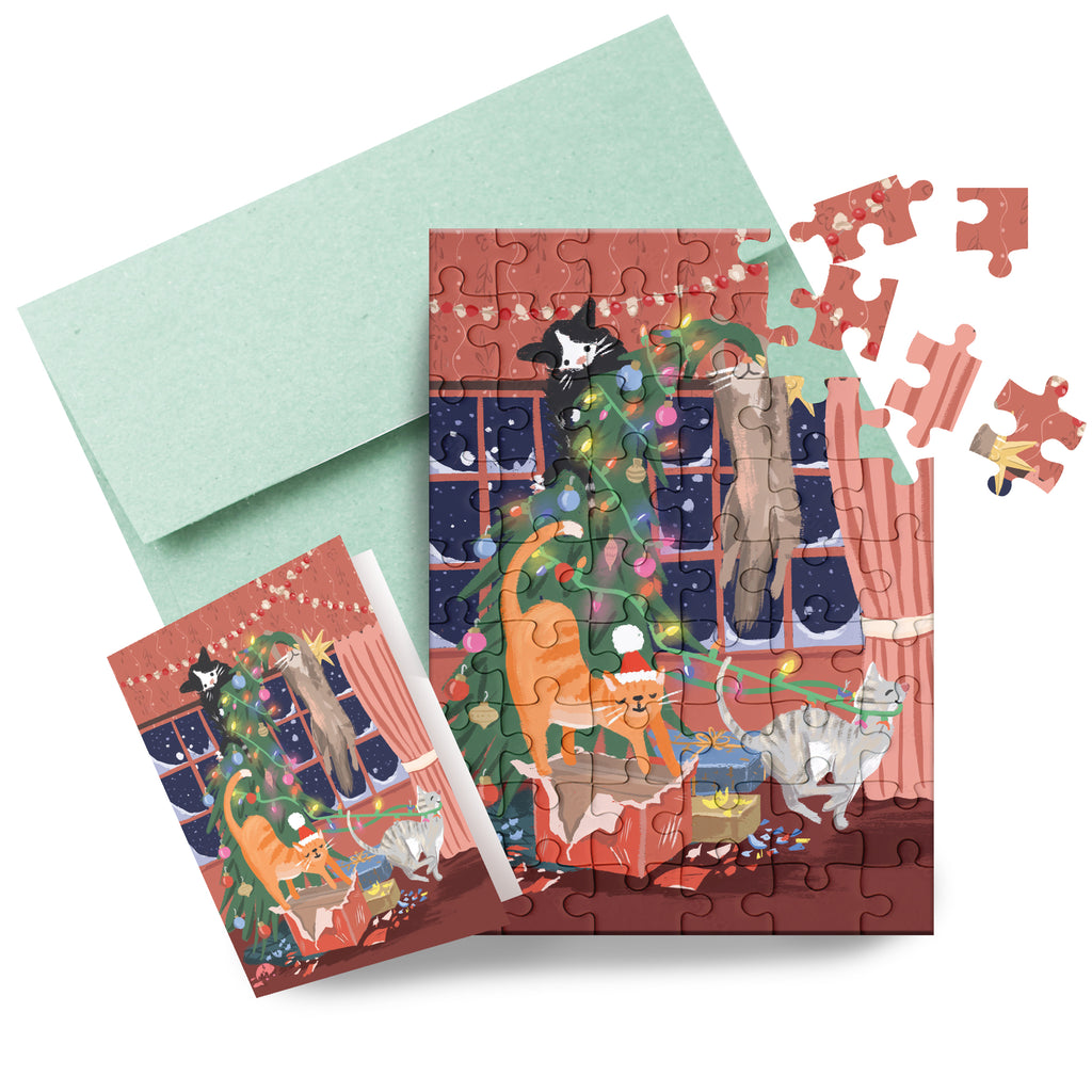 Puzzle Card - Christmas Cats