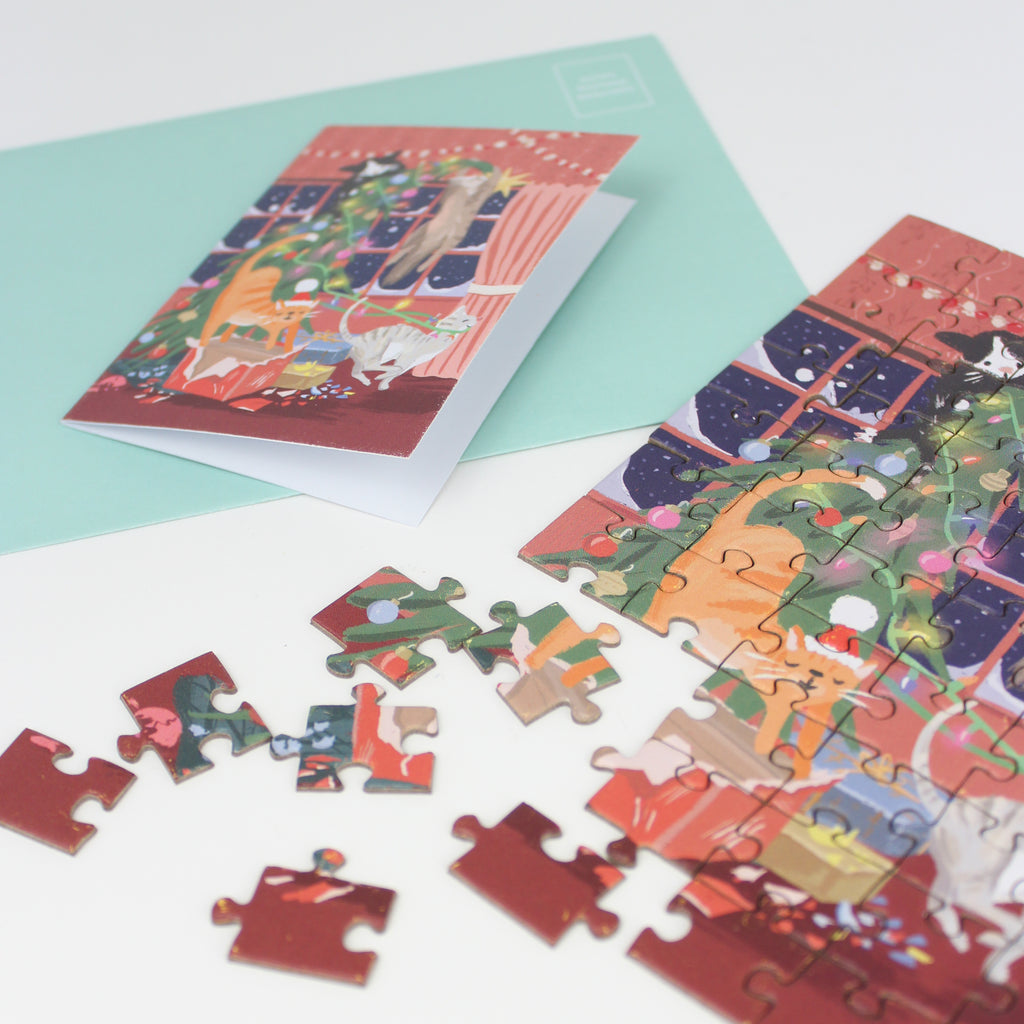 Puzzle Card - Christmas Cats