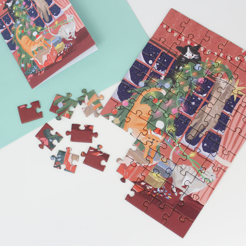 Puzzle Card - Christmas Cats