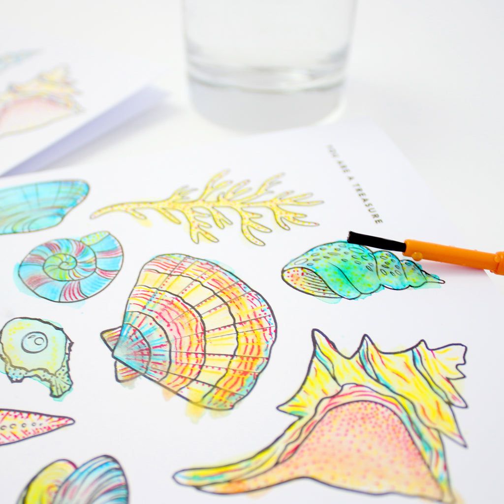 Paint With Water Card - Seashells
