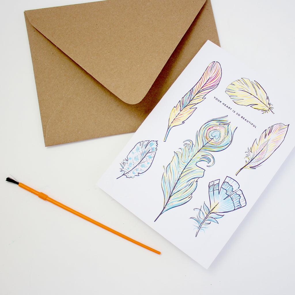 Paint With Water Card - Feathers