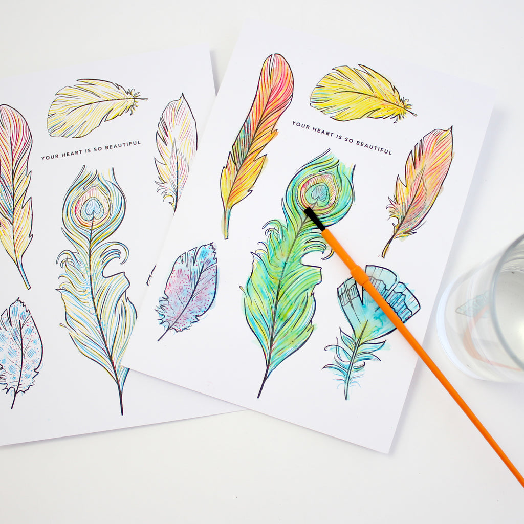 Paint With Water Card - Feathers