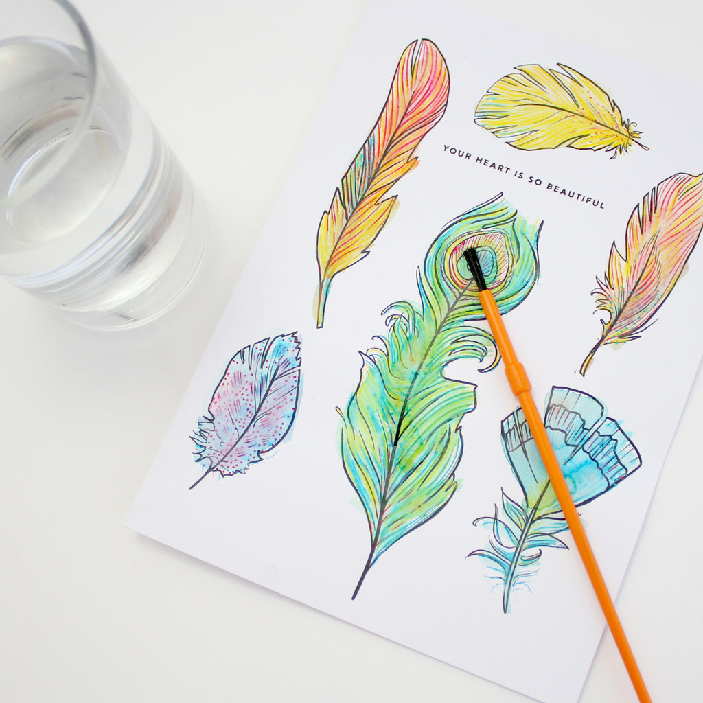 Paint With Water Card - Feathers
