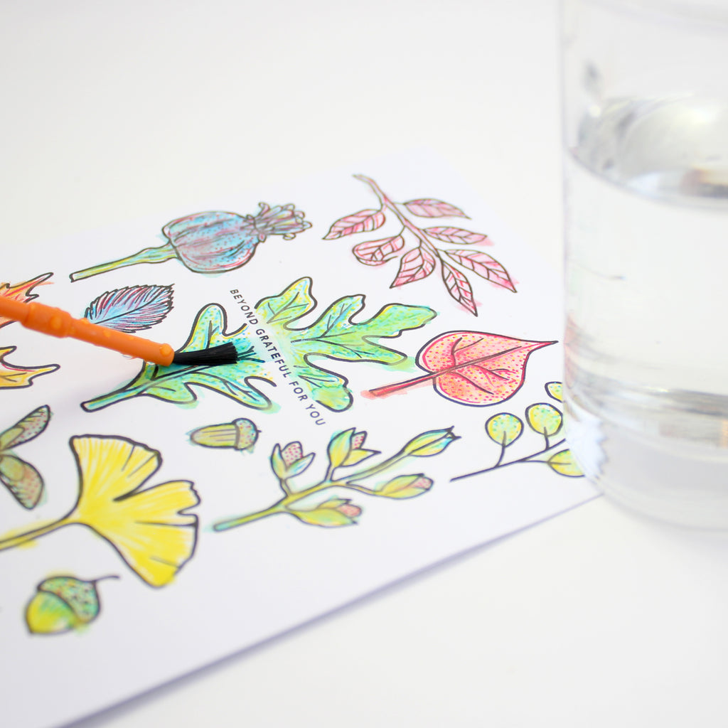 Paint With Water Card - Grateful Leaves