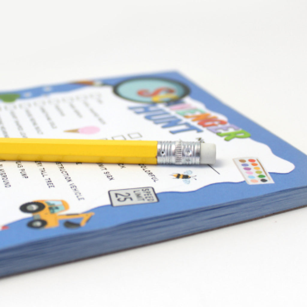 Close-up of Scavenger Hunt notepad page with activity prompts