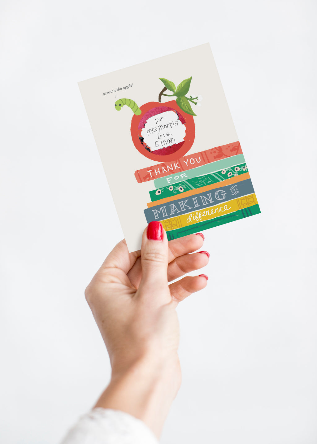 Bookworm Scratch-off Card, Books, Apple, Worm, Teacher Card, Appreciation, Encouragement, Teacher gift, school, back to school, scratch off