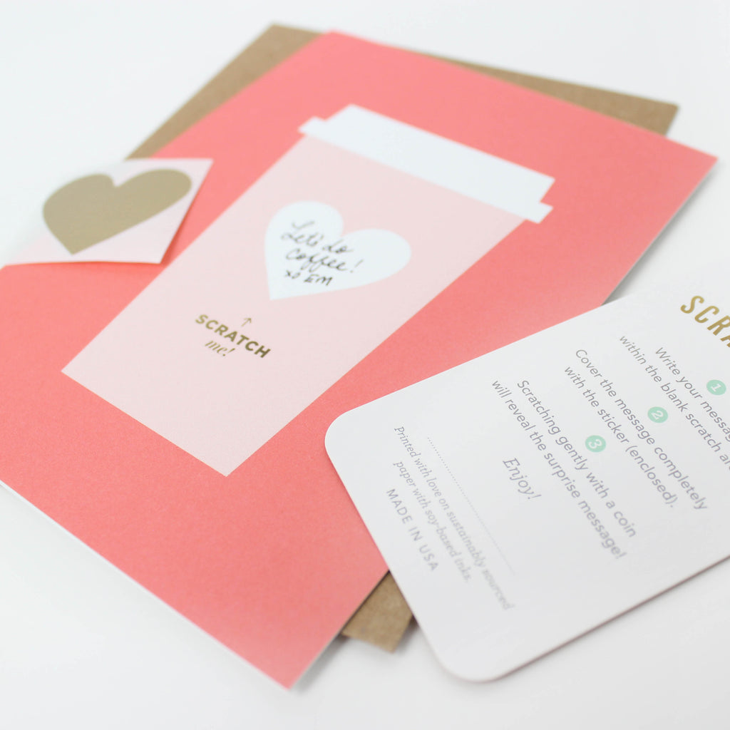 Coffee Love, scratch off, teacher card, thank you, coffee gift, friendship, encouragement,  heart