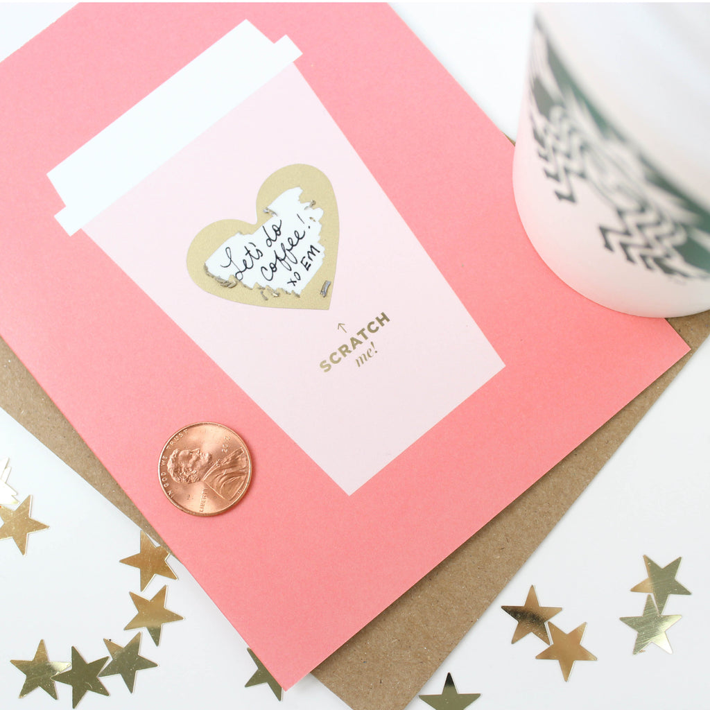 Coffee Love, scratch off, teacher card, thank you, coffee gift, friendship, encouragement,  heart