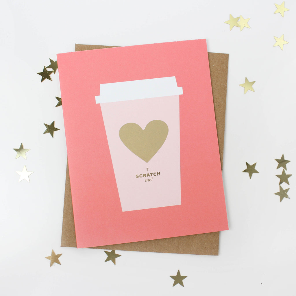 Coffee Love, scratch off, teacher card, thank you, coffee gift, friendship, encouragement,  heart