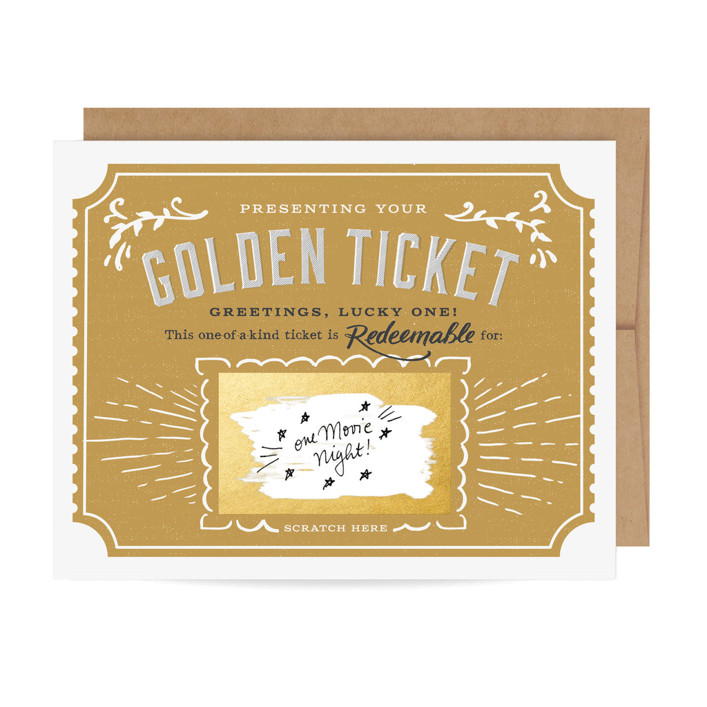 Golden Ticket, Scratch-off Card, IOU, gift, Birthday, Christmas, Anniversary