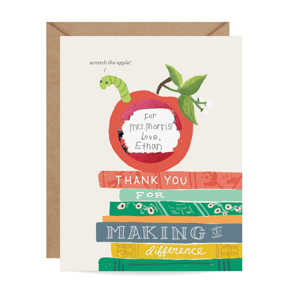 Bookworm Scratch-off Card, Books, Apple, Worm, Teacher Card, Appreciation, Encouragement, Teacher gift, school, back to school, scratch off