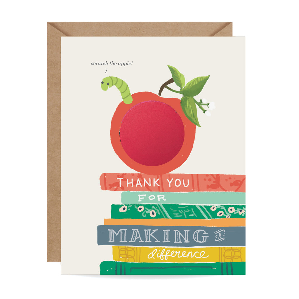 Bookworm Scratch-off Card, Books, Apple, Worm, Teacher Card, Appreciation, Encouragement, Teacher gift, school, back to school, scratch off