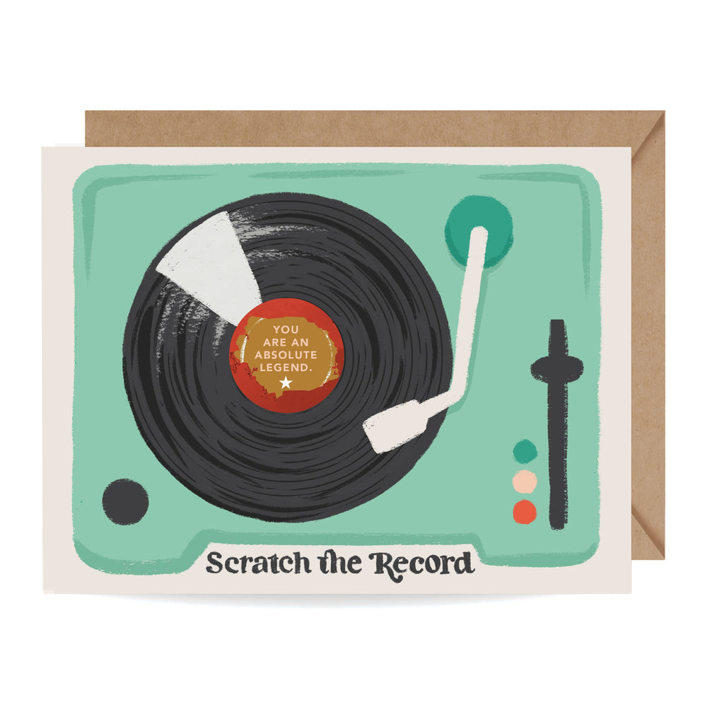 record player, birthday card, legend, pop culture, scratch-off card