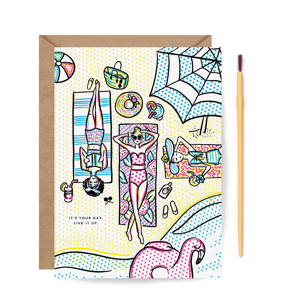 Paint with Water, beach, birthday card, friendship card, summer, pool party, kid birthday, pop culture, vintage 