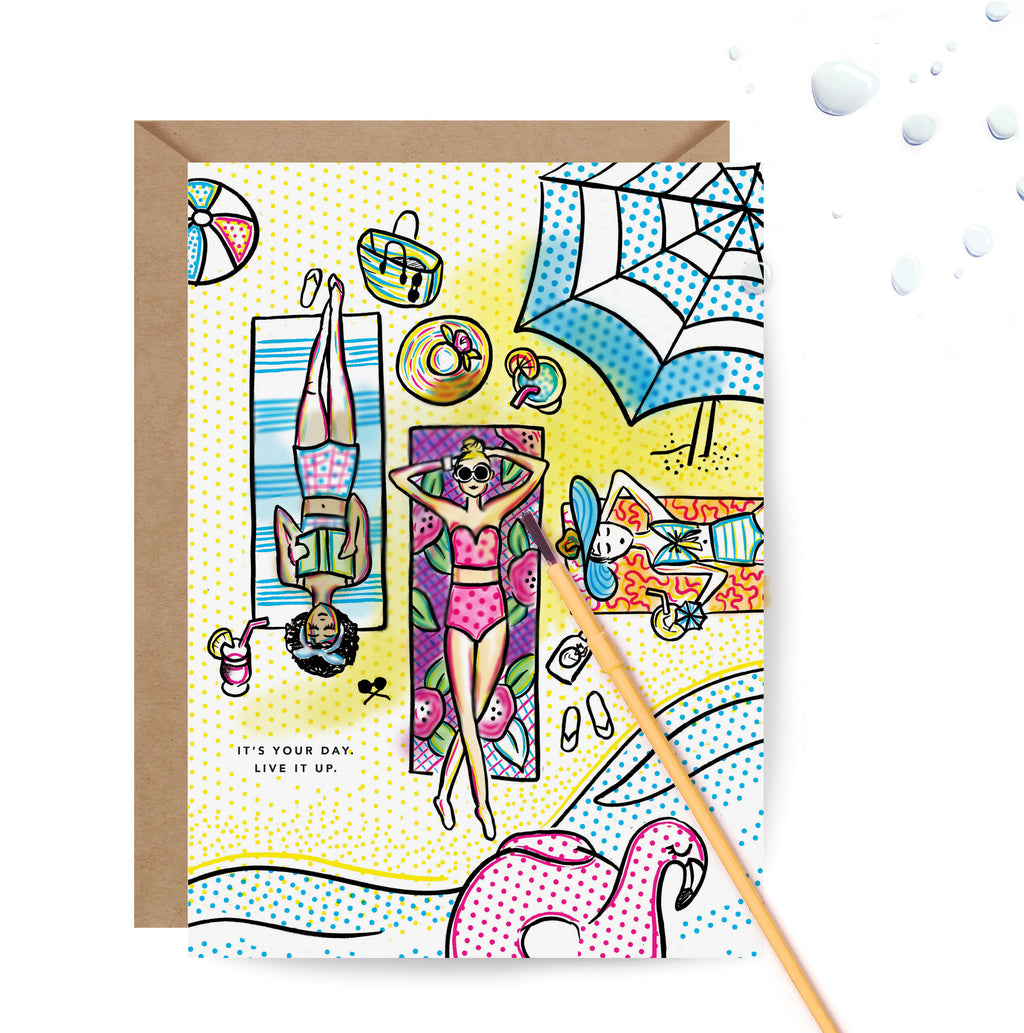 Paint with Water, beach, birthday card, friendship card, summer, pool party, kid birthday, pop culture, vintage 