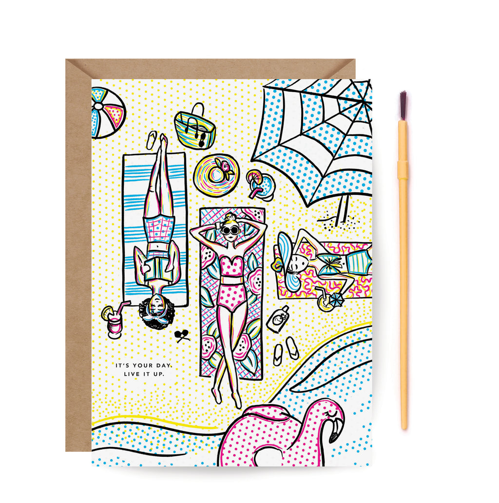 Paint with Water, beach, birthday card, friendship card, summer, pool party, kid birthday, pop culture, vintage 