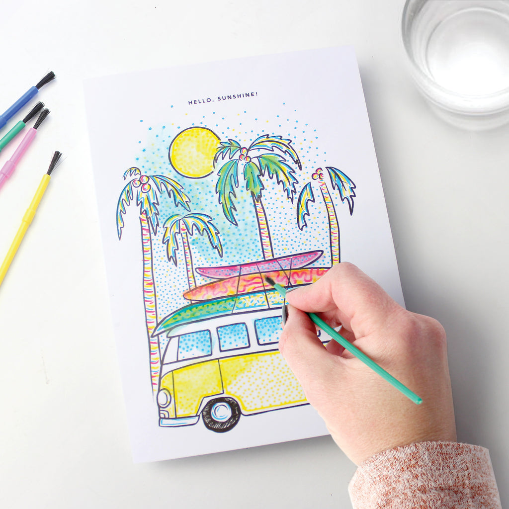 Paint With Water Card - Surfer Van