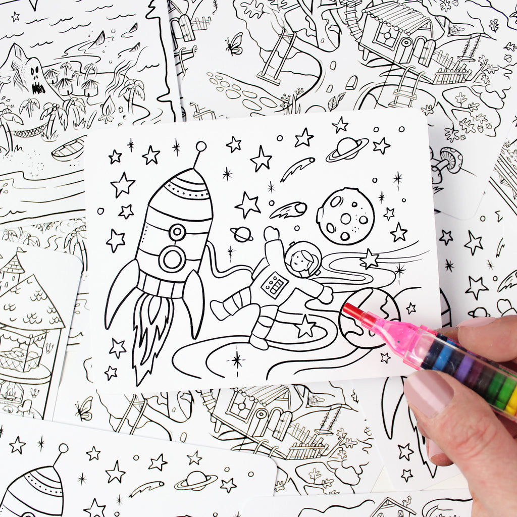 Kids Color-In Postcard Kit - Inklings Paperie