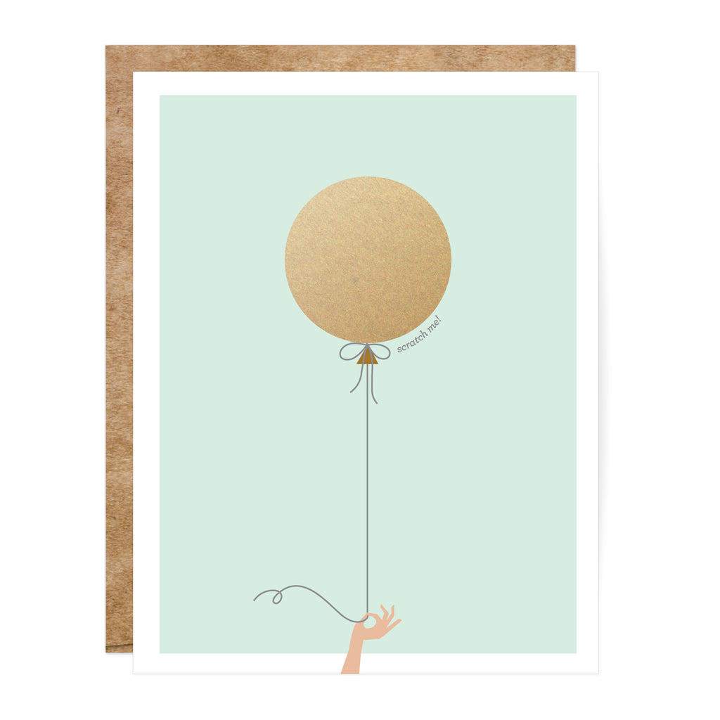 Mint & Gold Balloon Scratch-off Card - Inklings Paperie