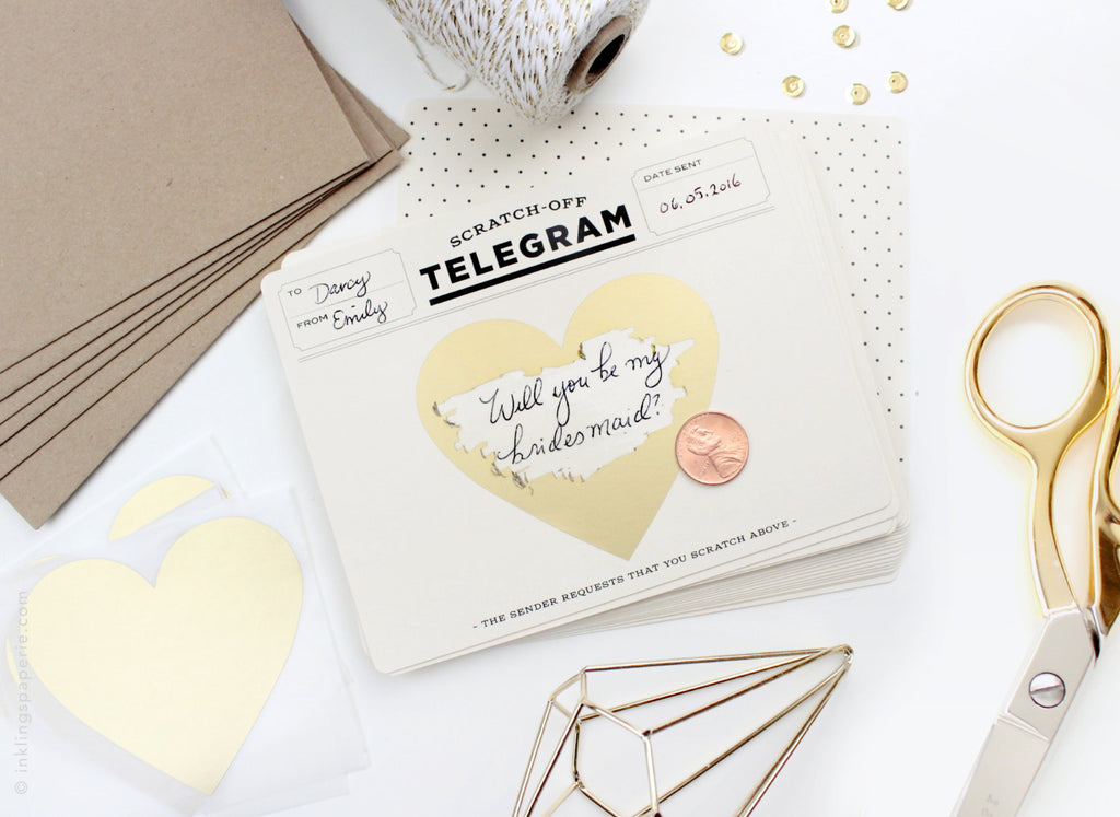 Classic Telegram, Scratch-off Card, Friendship, Encouragement. Proposal Card, Bridesmaid Card, Groomsman Card, Vintage