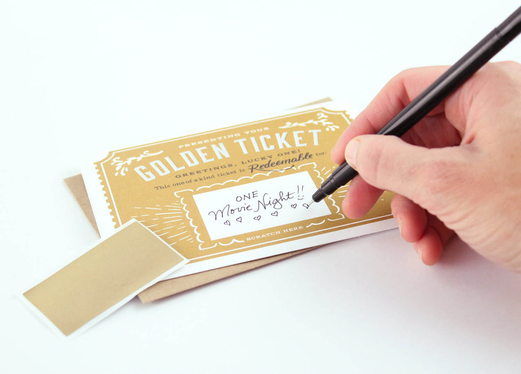 Golden Ticket, Scratch-off Card, IOU, gift, Birthday, Christmas, Anniversary