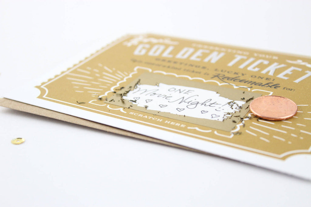 Golden Ticket, Scratch-off Card, IOU, gift, Birthday, Christmas, Anniversary