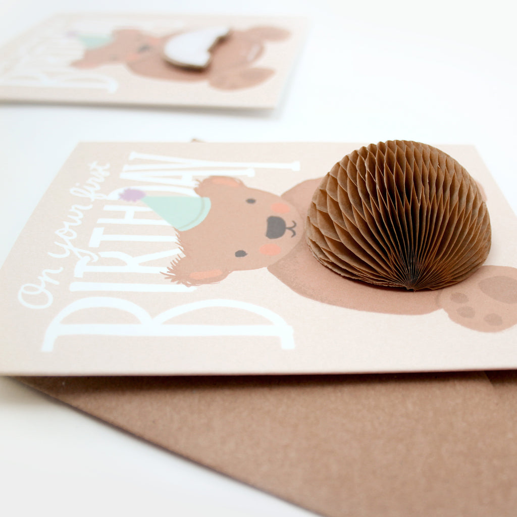 First birthday, greeting card, pop-up, teddy bear, children's greeting card, birthday card