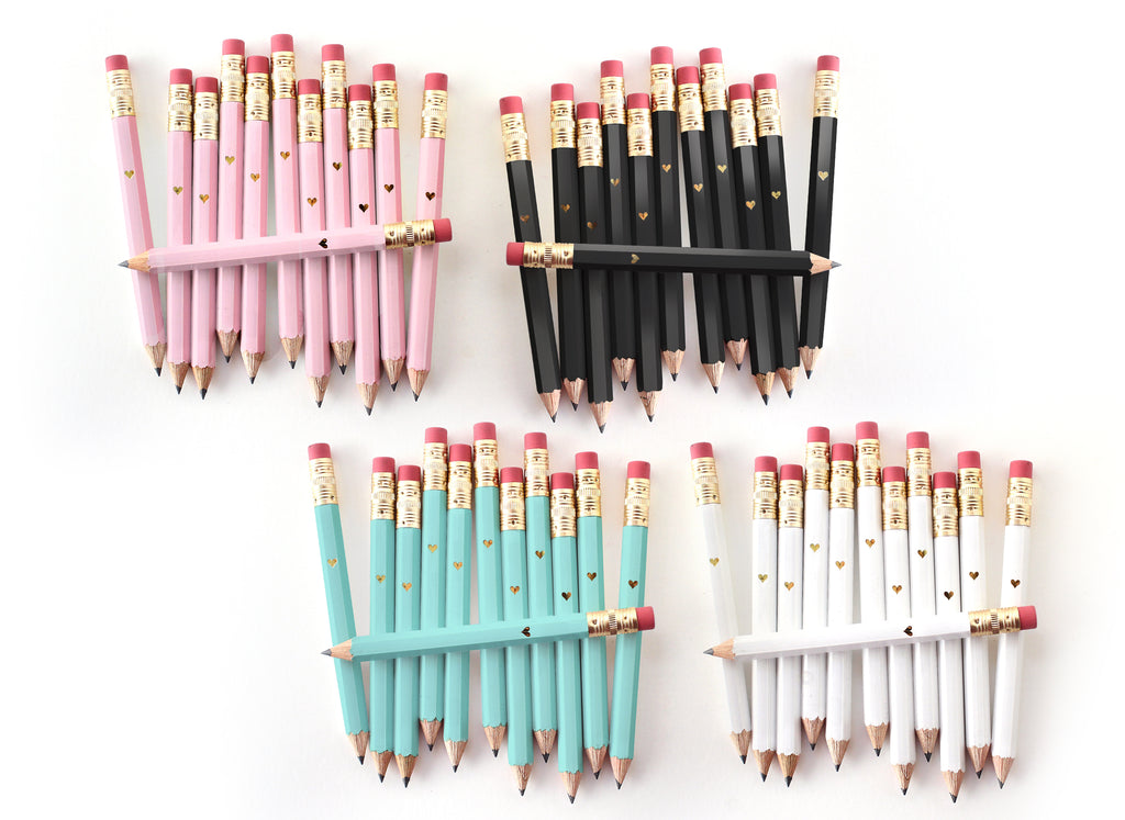 Gold Heart Mini Pencils - Black - Inklings Paperie