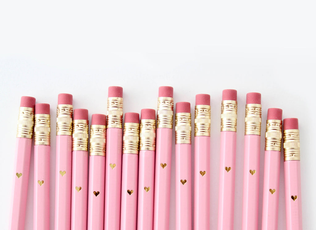 Gold Heart Mini Pencils - Pink - Inklings Paperie