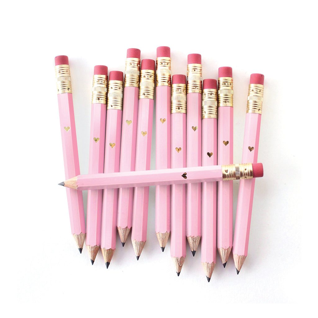 Gold Heart Mini Pencils - Pink - Inklings Paperie