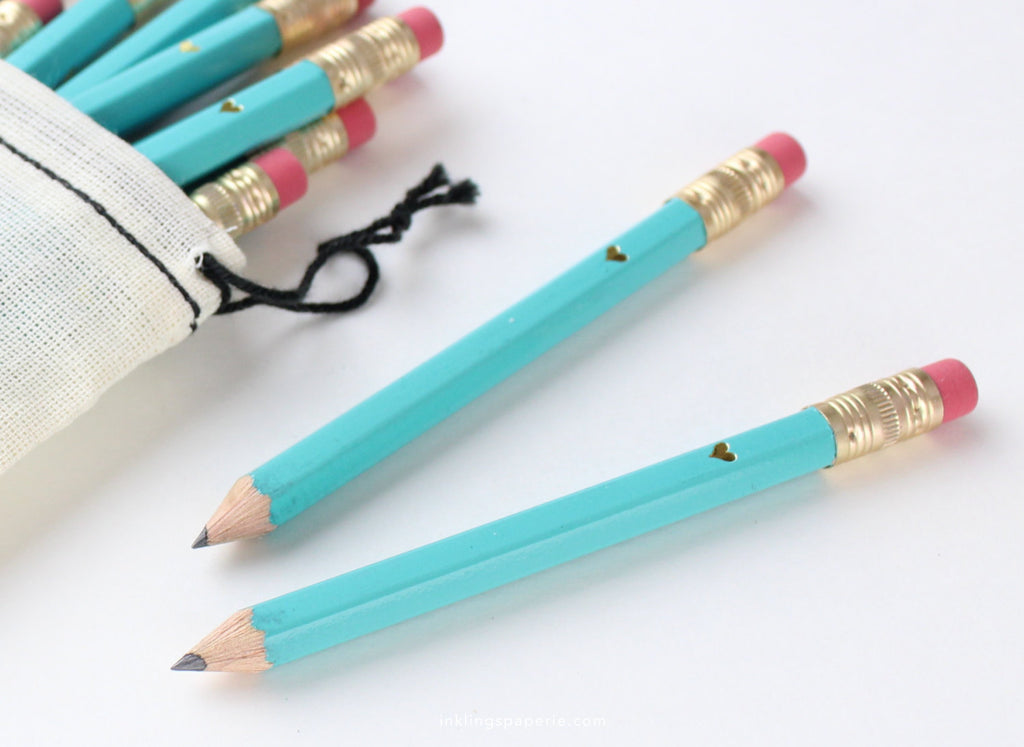 Gold Heart Mini Pencils - Teal - Inklings Paperie