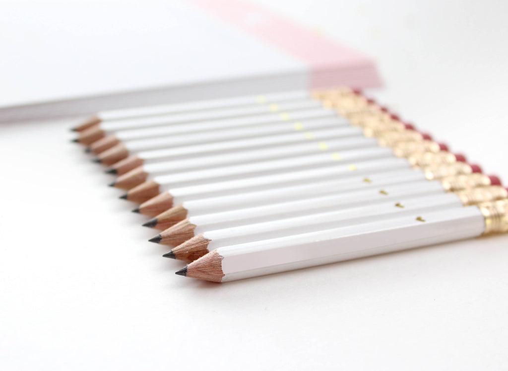 Gold Heart Mini Pencils - White - Inklings Paperie
