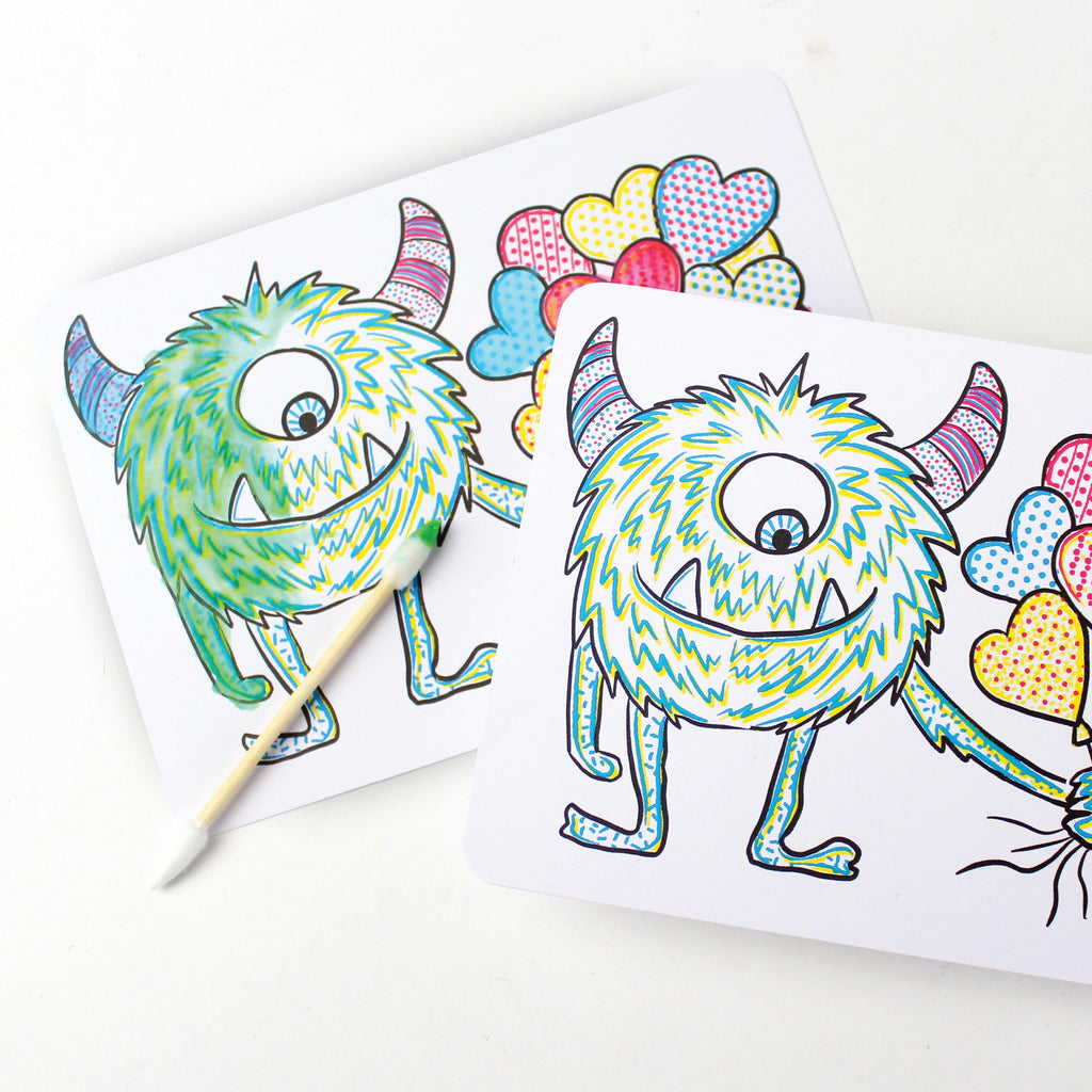 Paint with Water Valentine Cards - Monster